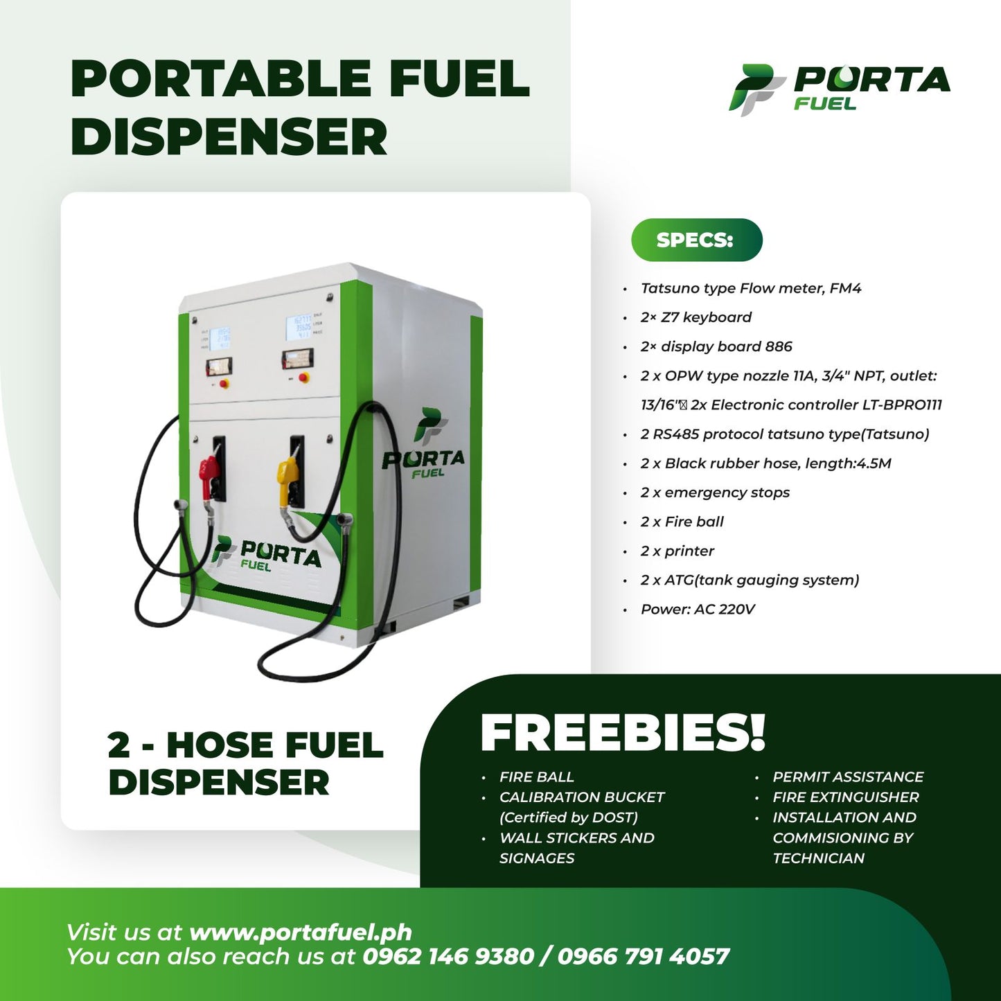 2 Hoses 2000 Liters (1000/1000) - Portable Fuel Dispenser